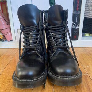 Solovair Women's Black Hi-Shine 8 Eye Derby Boot, UK 4 / Men's 5 / Women's 6